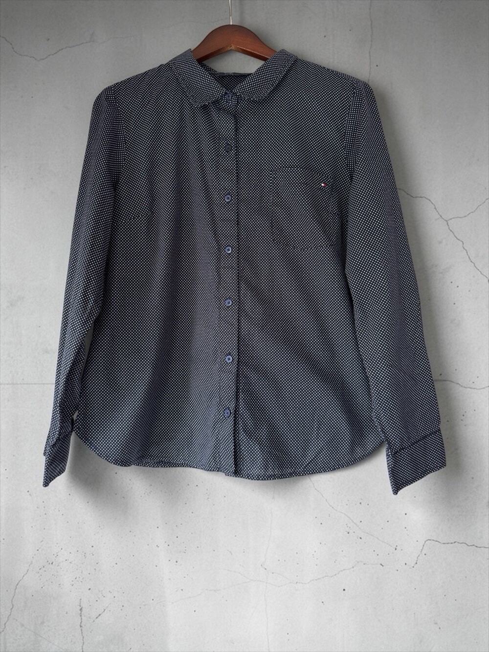Tommy Hilfiger Men's Blue/White Polka Dot Long Sleeve Button-Up Shirt Size L